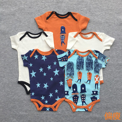 Foreign trade baby onesies, male and female baby short-sleeved bag fart clothes, newborns, Ha clothes, thin crawling clothes, summer 5 pieces