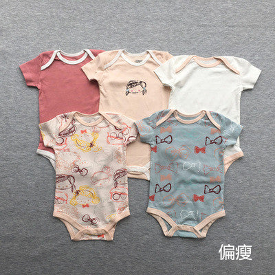 Foreign trade baby onesies, male and female baby short-sleeved bag fart clothes, newborns, Ha clothes, thin crawling clothes, summer 5 pieces