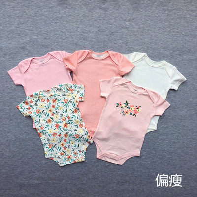 Foreign trade baby onesies, male and female baby short-sleeved bag fart clothes, newborns, Ha clothes, thin crawling clothes, summer 5 pieces