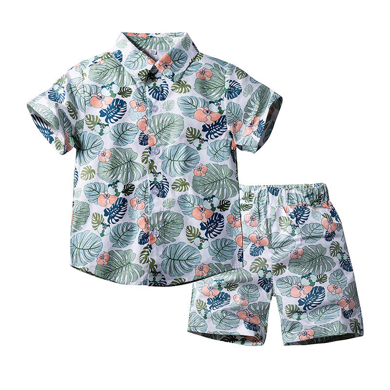 Camisa y pantalones cortos estampados casuales de manga corta para playa de verano para niño coreano, traje de verano para niños, 0,15 kg