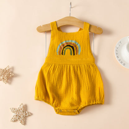 Summer new baby backless jumpsuit popular baby ins rainbow jumpsuit pure cotton suspender crawling suit 0.15kg