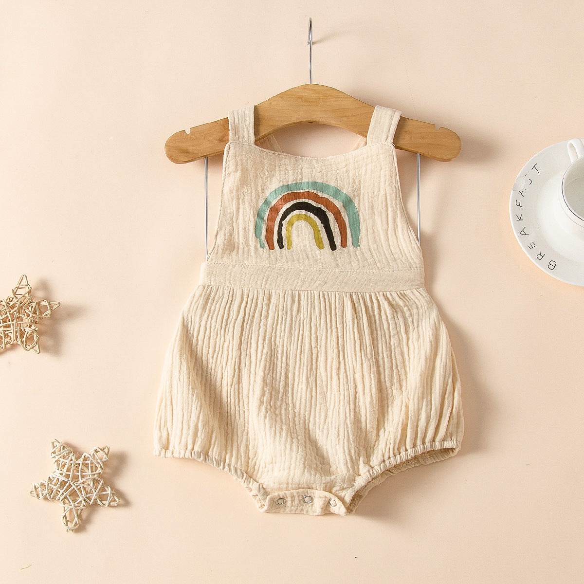 Summer new baby backless jumpsuit popular baby ins rainbow jumpsuit pure cotton suspender crawling suit 0.15kg