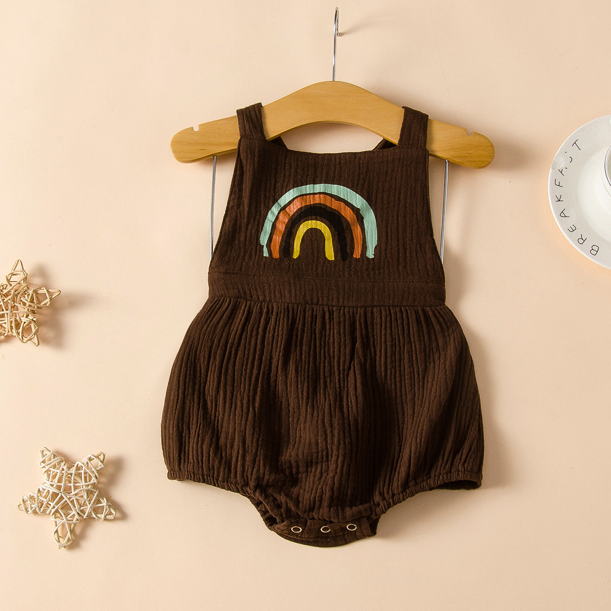 Summer new baby backless jumpsuit popular baby ins rainbow jumpsuit pure cotton suspender crawling suit 0.15kg