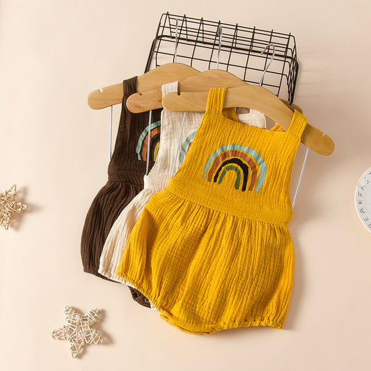 Summer new baby backless jumpsuit popular baby ins rainbow jumpsuit pure cotton suspender crawling suit 0.15kg