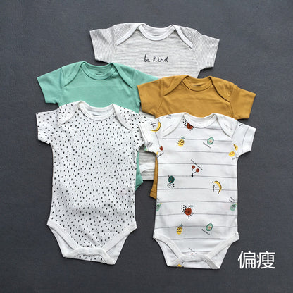 Foreign trade baby onesies, male and female baby short-sleeved bag fart clothes, newborns, Ha clothes, thin crawling clothes, summer 5 pieces