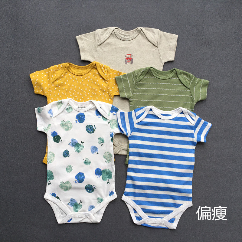 Foreign trade baby onesies, male and female baby short-sleeved bag fart clothes, newborns, Ha clothes, thin crawling clothes, summer 5 pieces