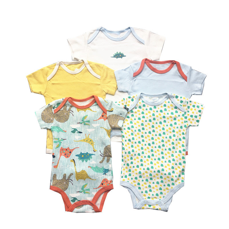 Foreign trade baby onesies, male and female baby short-sleeved bag fart clothes, newborns, Ha clothes, thin crawling clothes, summer 5 pieces