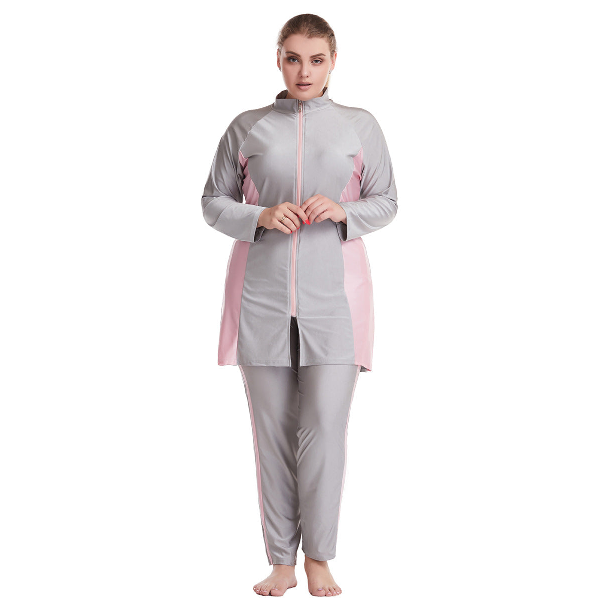 A factory's stock ultra loose oversized obese women's contrasting zippered conservative swimsuit, H1015 0.6KG