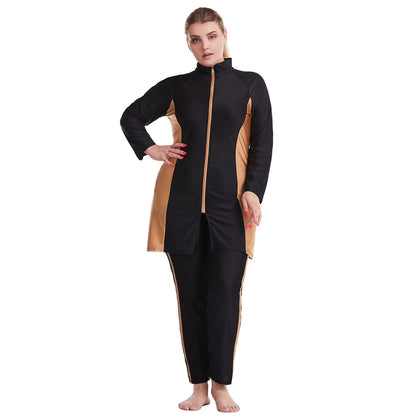 A factory's stock ultra loose oversized obese women's contrasting zippered conservative swimsuit, H1015 0.6KG