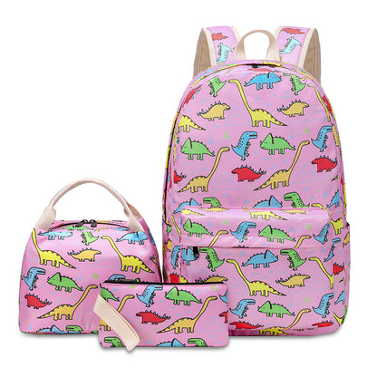 A foreign trade new schoolbag female three-piece backpack cartoon insulated lunch bag children&#039;s shoulder bag male wholesale