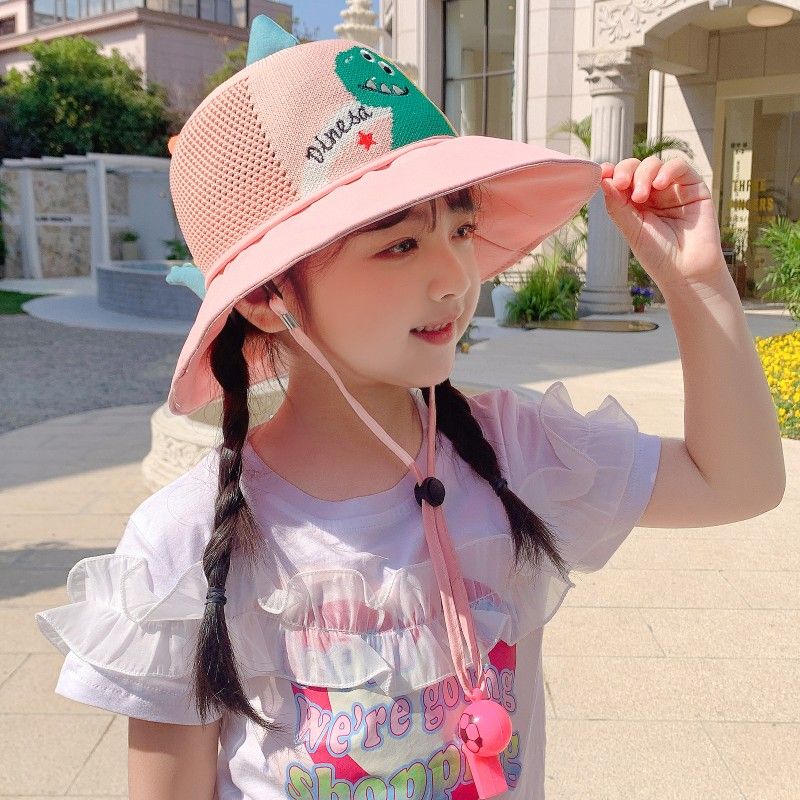 P Children's sunscreen hat summer boys and girls UV protection sun hat baby cartoon mesh large brim sunshade bucket hat