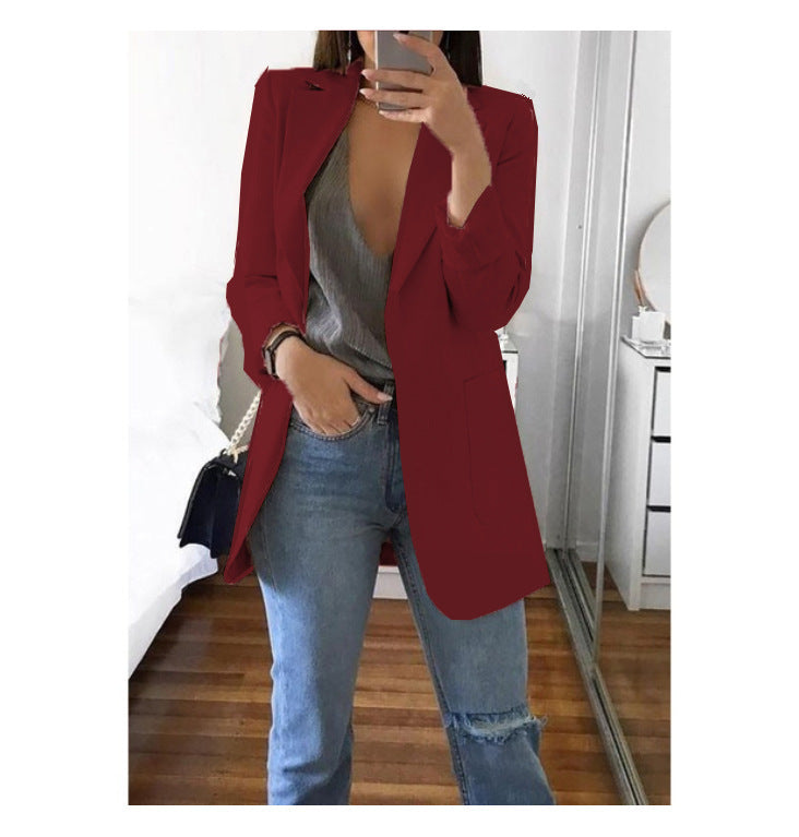 Wish Amazon 2023 four seasons new European and American fashion lapel slim cardigan temperament blazer women