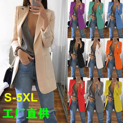 Wish Amazon 2023 four seasons new European and American fashion lapel slim cardigan temperament blazer women