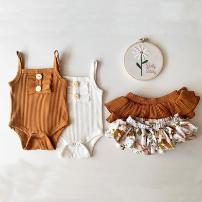 New baby set with printed female baby suspender jumpsuit pants two-piece set 0.115kg