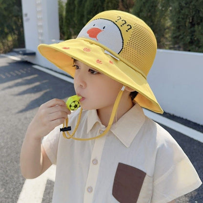 P Children's sunscreen hat summer boys and girls UV protection sun hat baby cartoon mesh large brim sunshade bucket hat