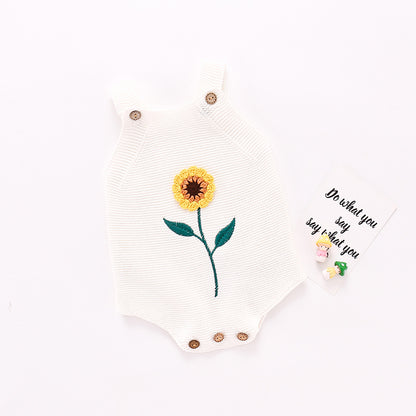 2020ins Autumn Girls Baby and Children Sunflower Backband Sweatshirt Knitted One Piece Bag Fart Triangle Climbing Clothes 0.3kg