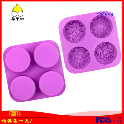 Un molde de silicona para pastel de 4 piezas, incluso con flores redondas diferentes, molde de chocolate, molde de jabón de aromaterapia hecho a mano tridimensional, MOQ: 10 PIEZAS 