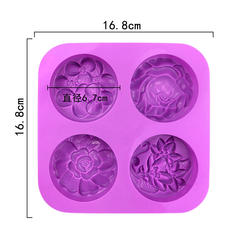 Un molde de silicona para pastel de 4 piezas, incluso con flores redondas diferentes, molde de chocolate, molde de jabón de aromaterapia hecho a mano tridimensional, MOQ: 10 PIEZAS 