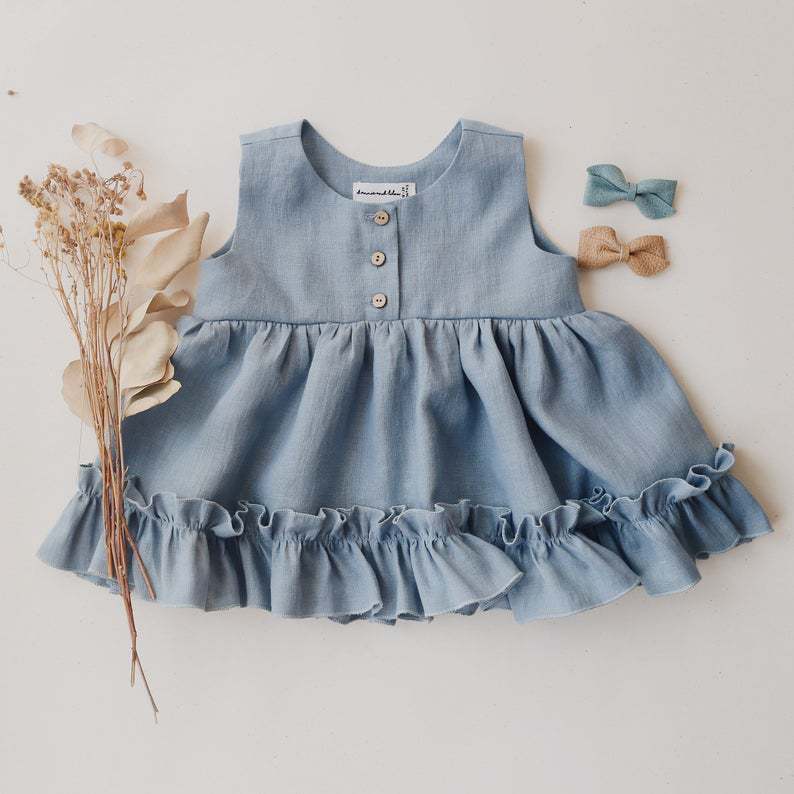 Vestido de niña, chaleco de verano de algodón y lino para niña, enagua con borde con volantes, falda princesa, popular en Instagram, nuevo, de 0 a 4 años