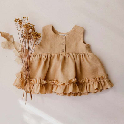 Vestido de niña, chaleco de verano de algodón y lino para niña, enagua con borde con volantes, falda princesa, popular en Instagram, nuevo, de 0 a 4 años