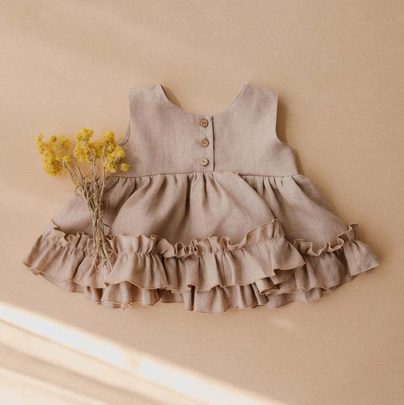 Vestido de niña, chaleco de verano de algodón y lino para niña, enagua con borde con volantes, falda princesa, popular en Instagram, nuevo, de 0 a 4 años