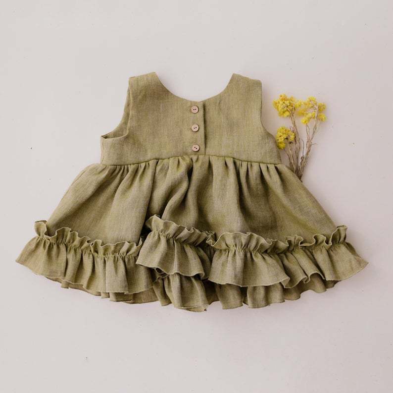 Vestido de niña, chaleco de verano de algodón y lino para niña, enagua con borde con volantes, falda princesa, popular en Instagram, nuevo, de 0 a 4 años