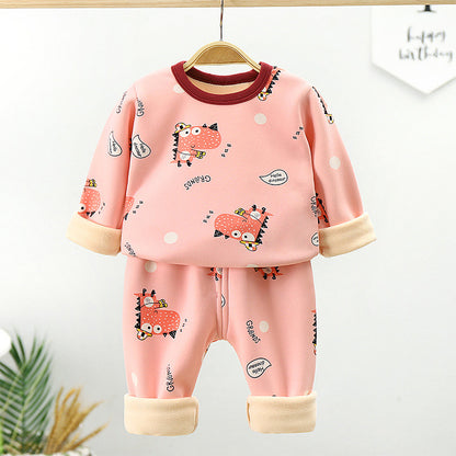 A children's velvet underwear set autumn and winter new long-sleeved long johns long johns thickened warm small and medium-sized boys and girls home furnishings