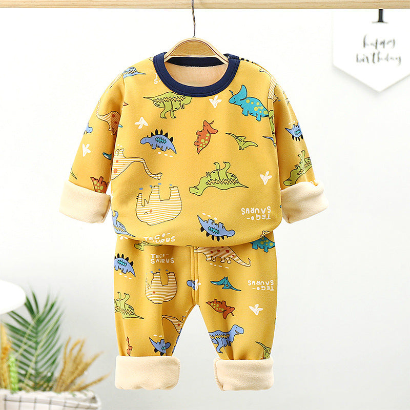 A children's velvet underwear set autumn and winter new long-sleeved long johns long johns thickened warm small and medium-sized boys and girls home furnishings