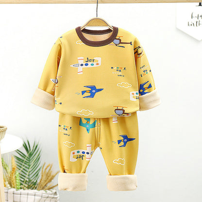 A children's velvet underwear set autumn and winter new long-sleeved long johns long johns thickened warm small and medium-sized boys and girls home furnishings