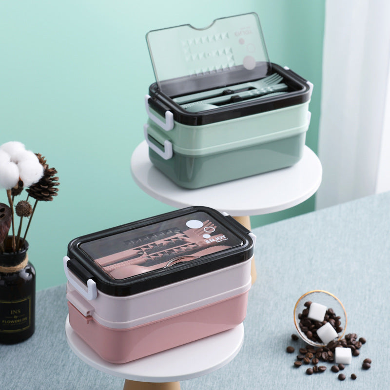 A 304 stainless steel double-layer insulated lunch box, heat-resistant and leak proof, student lunch box, microwave oven portable and portable lunch box, cute