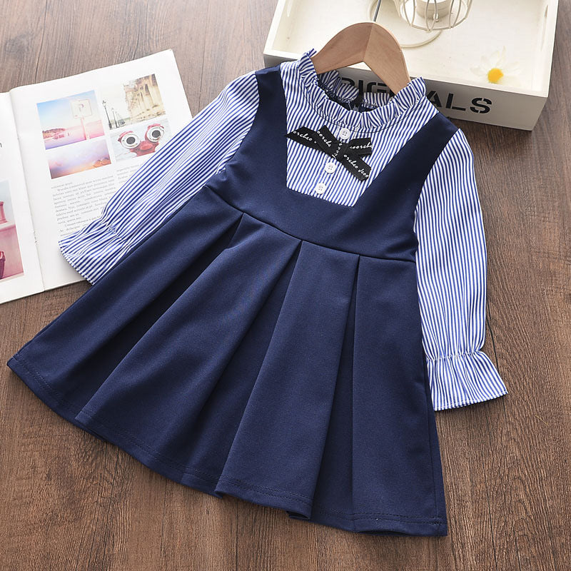 Vestido de manga larga estampado para niñas de estilo primavera y otoño para niñas de tamaño pequeño y mediano, vestido de princesa elegante para niñas, vestido de muñeca de estilo rural tesoro para niñas, 0,23 kg 