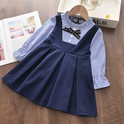 Vestido de manga larga estampado para niñas de estilo primavera y otoño para niñas de tamaño pequeño y mediano, vestido de princesa elegante para niñas, vestido de muñeca de estilo rural tesoro para niñas, 0,23 kg 