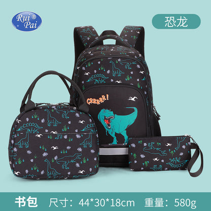 A amazon new style primary school student print kids backpack schoolbag load reduction three-piece school bag wholesale