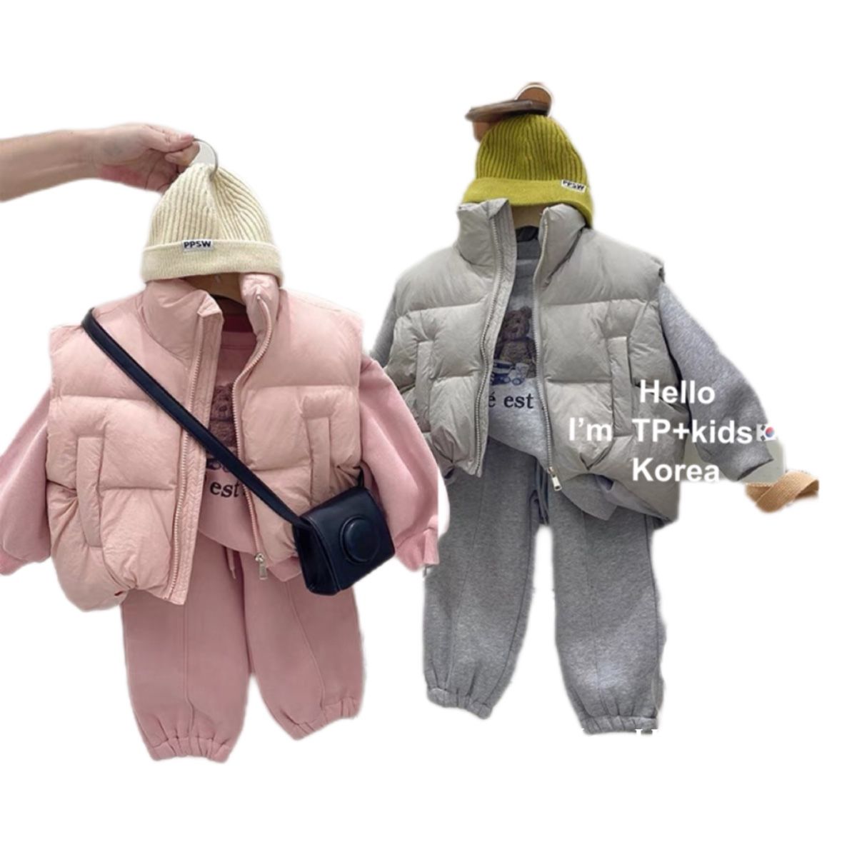 P Korean girls' winter clothing  fleece suit, foreign style children's sweater, thickened leisure sports three-piece children's clothing