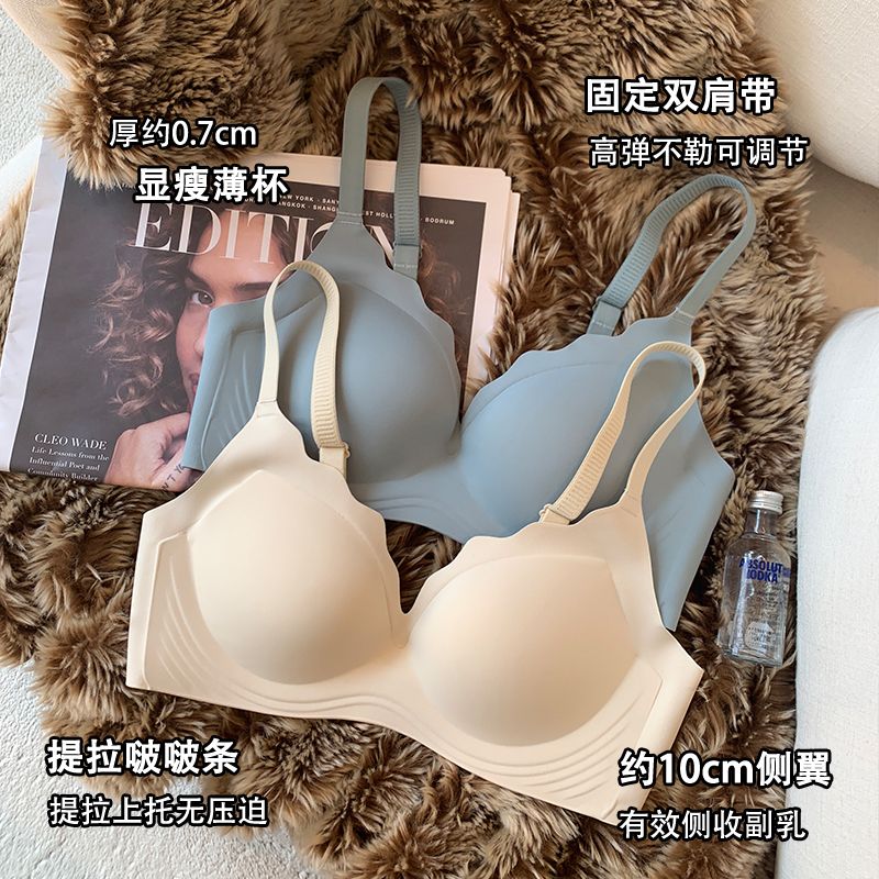 P Xueli's Traceless Thin Underwear for Women Gathering: No Steel Rim, Large Chest, Small and Anti sagging, Adjustable Bra for Collar Collection