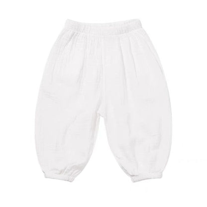 Pantalones de verano para niños, a prueba de mosquitos, transpirables, de algodón y lino, pantalones finos recortados para niños y bebés que usan pantalones casuales holgados. 