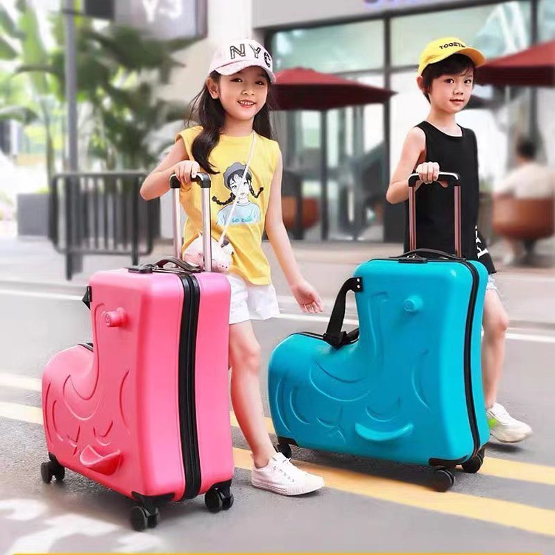 P New children's suitcase can sit in cycling suitcase 2024 inch men's and women's suitcase baby code gimbal trolley suitcase