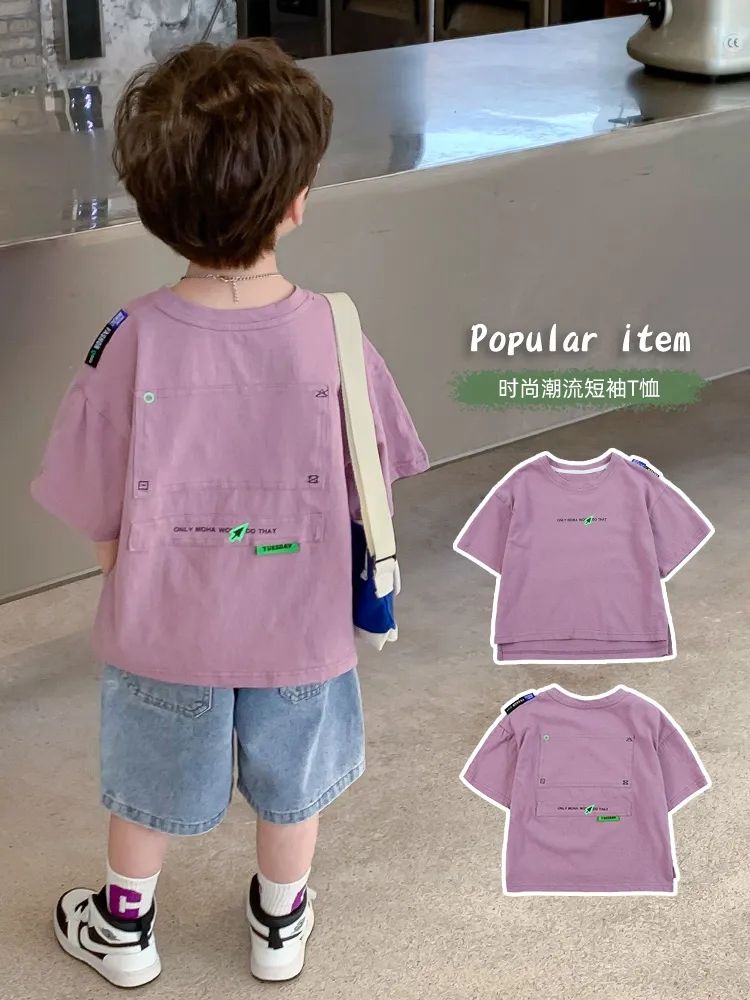 P ropa infantil ropa de verano para hombres ropa infantil de mezclilla de manga corta de verano para niños camiseta casual corta versión coreana conjunto de bebé 