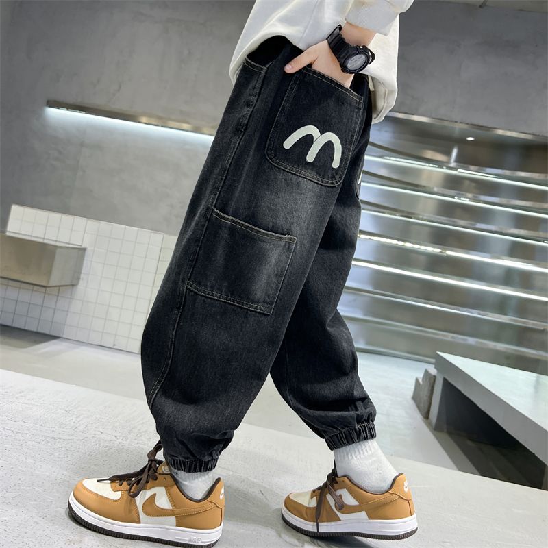 P boys pants medium and older children's spring and autumn models handsome children's autumn jeans 2024 new boys casual trousers tide