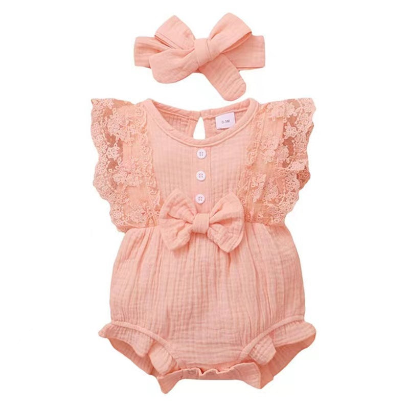 Baby lace lace lace sleeveless jumpsuit E059 #+headscarf two-piece set 0.12kg