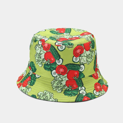 P 2022 Nuevo sombrero de pescador con estampado de vegetales creativo para mujer, sombrero para el sol de verano para exteriores, sombrero versátil para olla 