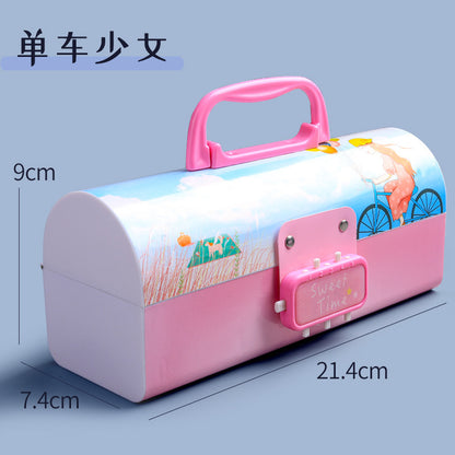 A Password Pen Box for Female Primary School Students Password Lock Cute Instagram Japanese Creative Large Capacity Pen Box Simplified Children's Storage