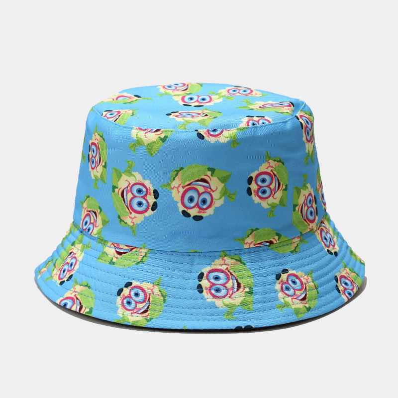 P 2022 Nuevo sombrero de pescador con estampado de vegetales creativo para mujer, sombrero para el sol de verano para exteriores, sombrero versátil para olla 