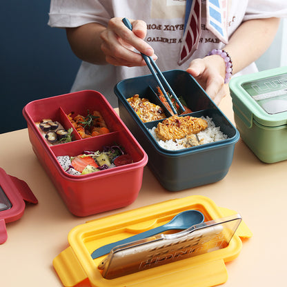 A food grade leak proof sealed student lunch box, single-layer Japanese bento box with tableware, lunch box, microwave oven factory direct sales 260G