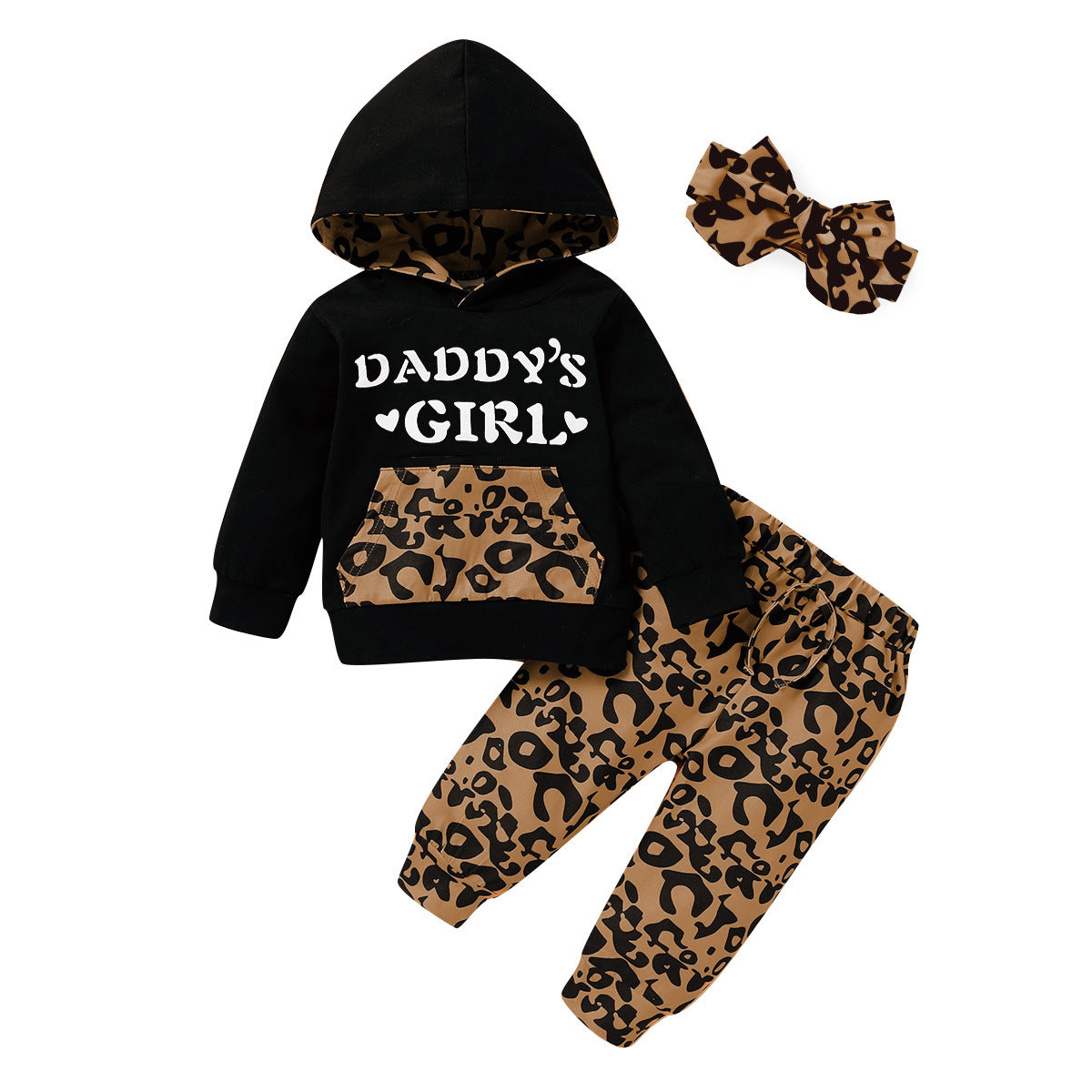 Girls fall/winter 2020 new European and American letter printed hooded jacket+leopard print trousers set of three 0.15kg