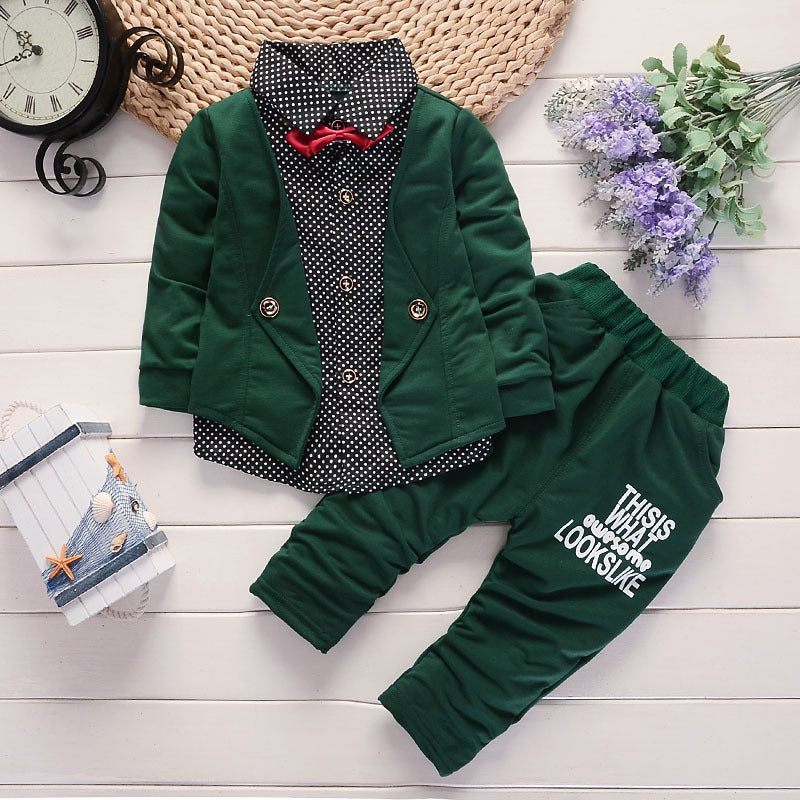 Spring and autumn new children&#039;s clothing infant gentleman suit fake three 0-4 years old children two-piece baby suit tide 0.24kg