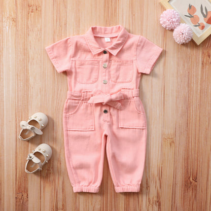 Amazon children&#039;s 4-color denim jumpsuit with belt 0.2kg