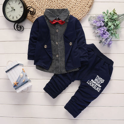 Spring and autumn new children&#039;s clothing infant gentleman suit fake three 0-4 years old children two-piece baby suit tide 0.24kg