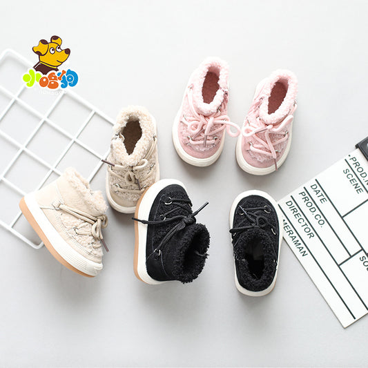 A baby girl toddler shoes winter new high-top boys' snow boots velvet warm Korean version of baby cotton shoes