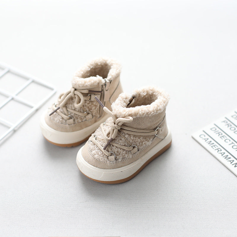 A baby girl toddler shoes winter new high-top boys' snow boots velvet warm Korean version of baby cotton shoes